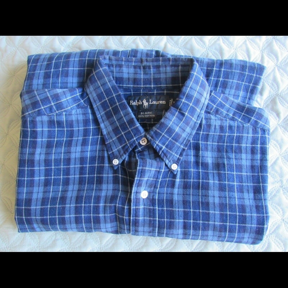 Men’s Large Ralph Lauren Blaire style Long Sleeve blue plaid button down shirt